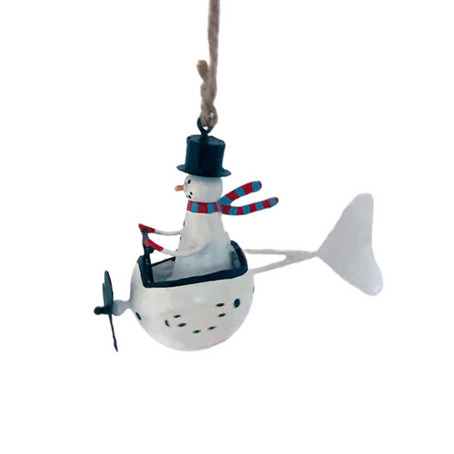 G-Bork Handmade Tin Snowman in White Plane