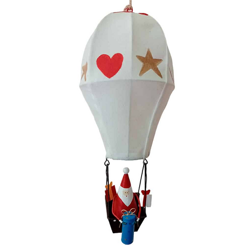 G-Bork Handmade Tin Santa Claus with Hot Air Balloon Large