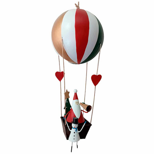 G-Bork Handmade Tin Santa in Striped Hot Air Balloon