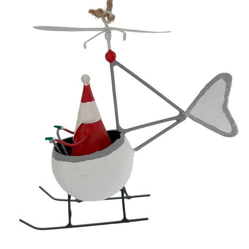 G-Bork Handmade Tin Santa in Helicopter