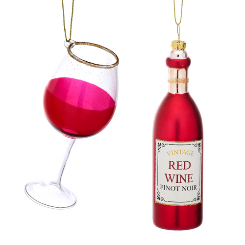 Sass & Belle Christmas Bauble - Glass Red Wine And Glass - Set Of 2