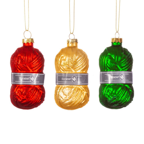 Sass & Belle Christmas Bauble - Glass Knitting Wool Set of 3
