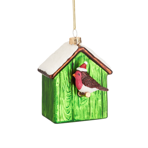 Sass & Belle Christmas Bauble - Glass Birdhouse with Robin