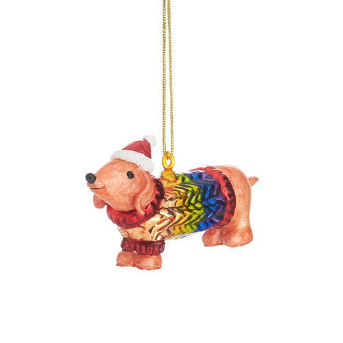 Sass & Belle Christmas Bauble - Sausage Dog in a Rainbow Jumper