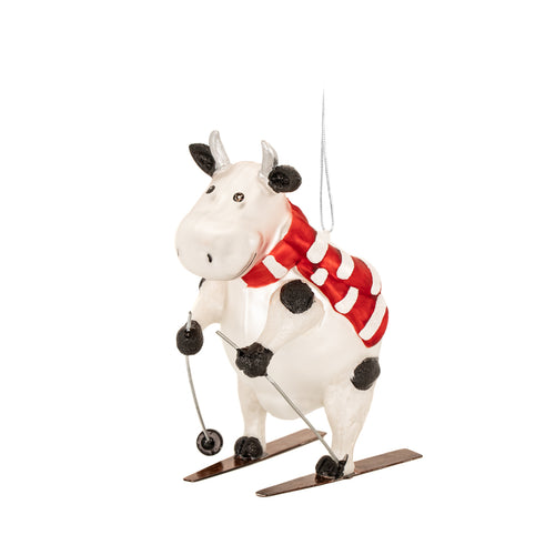 Sass & Belle Christmas Bauble - Glass Skiing Cow