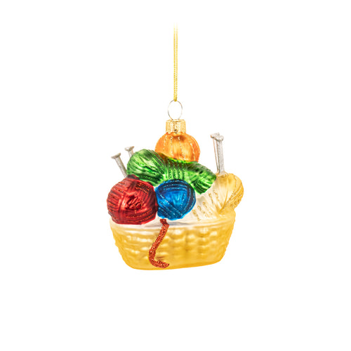 Sass & Belle Christmas Bauble - Glass Basket of Yarn
