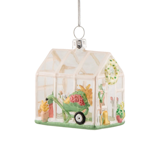 Sass & Belle Christmas Bauble - Mini Greenhouse with Wheelbarrow