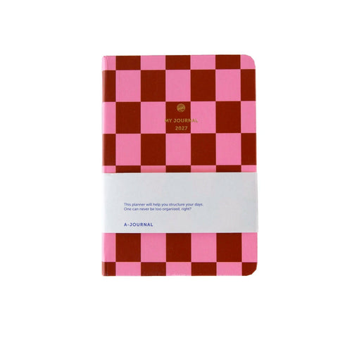 A-Journal 2027 Diary - A6 Diary in Pink and Red Check