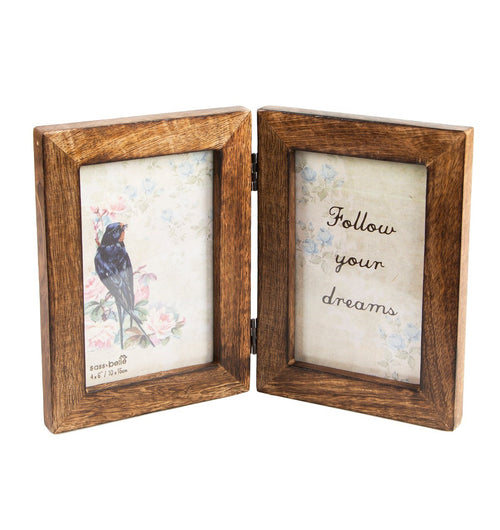 Sass & Belle Photo Frame - Double Dark Wood Frame