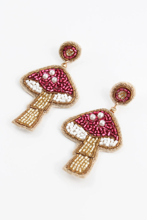 My Doris Earrings - Beaded Mushroom Pink