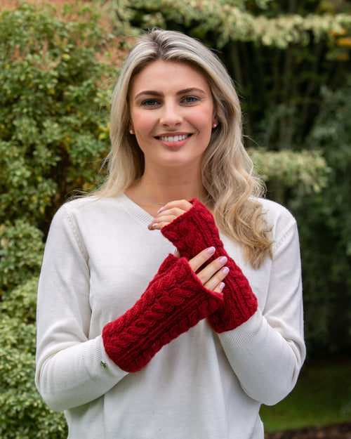 Erin Knitwear Handwarmers - Aran Cable Handwarmers in Red
