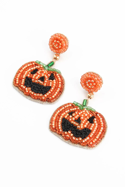 My Doris Earrings - Beaded Pumpkin Face