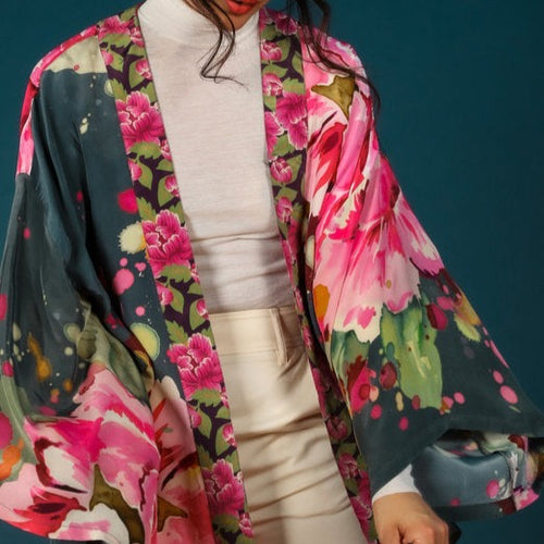 Powder Kimono Jacket - Painted Peony Lux