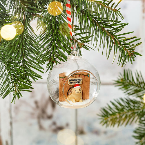 Sass & Belle Christmas Bauble - Glass Dome Hedgehog Highway