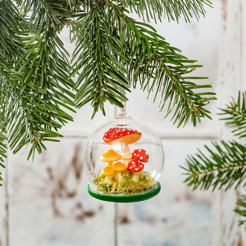 Sass & Belle Christmas Bauble - Glass Dome Forest Mushrooms