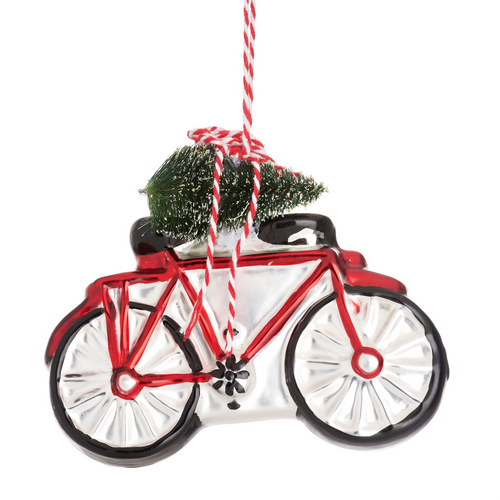 Sass & Belle Christmas Bauble - Glass Bicycle with Christmas Tree