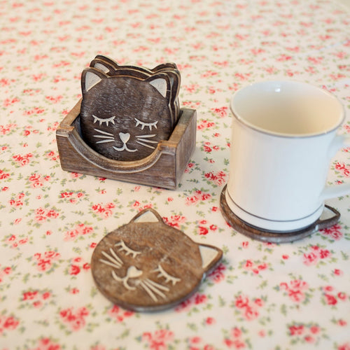 Sass & Belle Coaster Set - Set of 6 Wood Cat Coasters