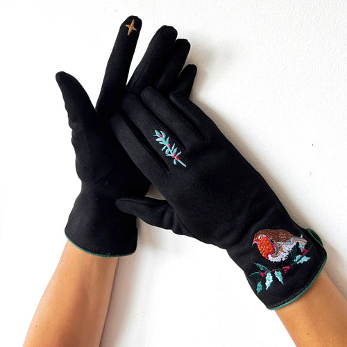 Disaster Designs Gloves - Secret Garden Robin in Black
