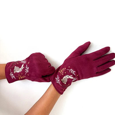 Disaster Designs Gloves - Secret Garden Rabbit in Wine