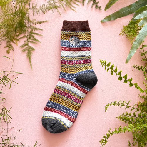 Disaster Designs Socks - Secret Garden Fair Isle Hedgehog