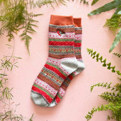 Disaster Designs Socks - Secret Garden Fair Isle Robin