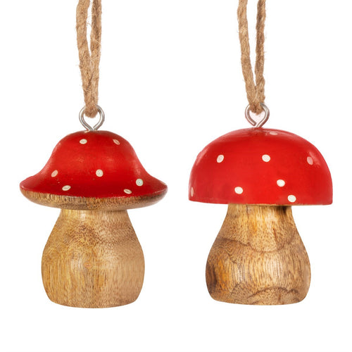 Sass & Belle Hanging Decoration - Red & White Wooden Mushroom