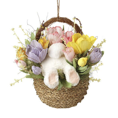 Heaven Sends Easter - Flower Basket Wreath with Bunny