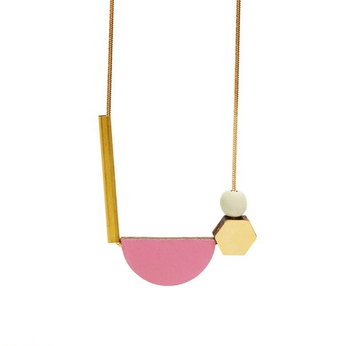 Shock of Grey Necklace - Multishape Plus - Dirty Pink and Sage