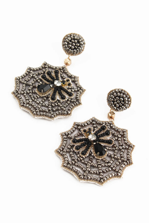 My Doris Earrings - Beaded Spider On Web