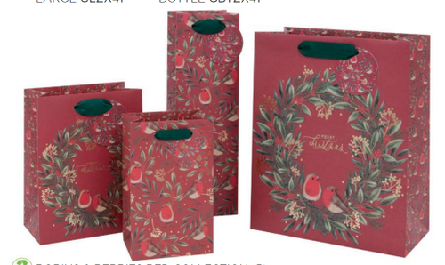 Glick Christmas Gift Bag - Robins & Berries - Red
