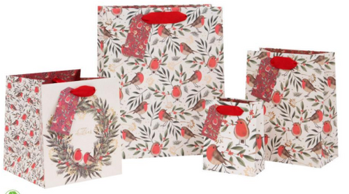 Glick Christmas Gift Bag - Robins & Berries - Cream