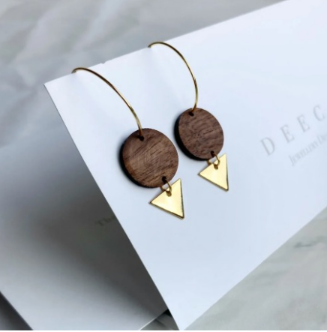 Deeca Jewellery - Walnut & Gold Arrow Hoops