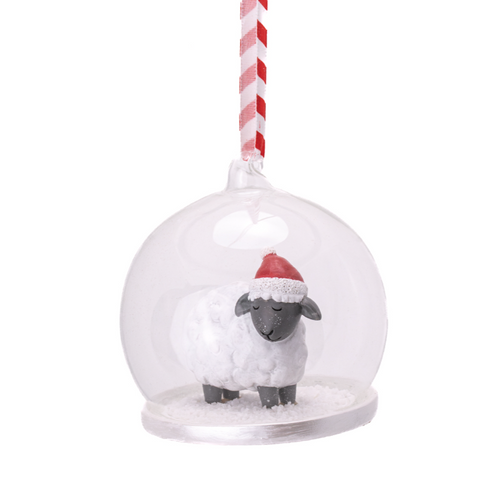 Sass & Belle Christmas Bauble - Sheep in Snow in a Glass Dome