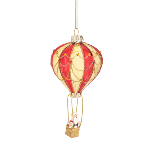 Sass & Belle Christmas Bauble - Glass Santa in a Hot Air Balloon