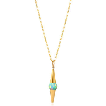 Scribble & Stone Necklace - 14kt GoldFill/Opal Moon Cylinder Pendant/Link Chain