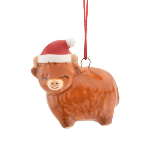 Sass & Belle Christmas Bauble - Ceramic Highland Cow
