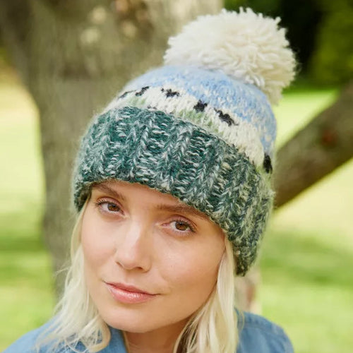Pachamama Knitted Bobble Beanie - Hazy Sheep (Sherpa Fleece)