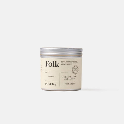 Field Day Candle - Folk Tin Gather (Smoky Fireside & Leather)