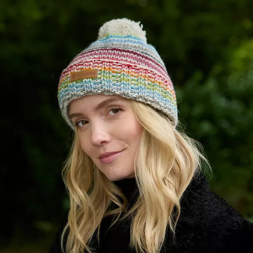 Pachamama Knitted Bobble Beanie - Roll Back Hoxton Stripe