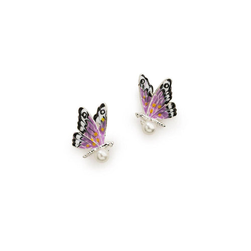 Bill Skinner Earrings - Butterfly & Pearl Studs