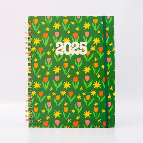 Bando Diary 2025 - Large 12-Month Soft Cover Annual Planner - Green Tulips