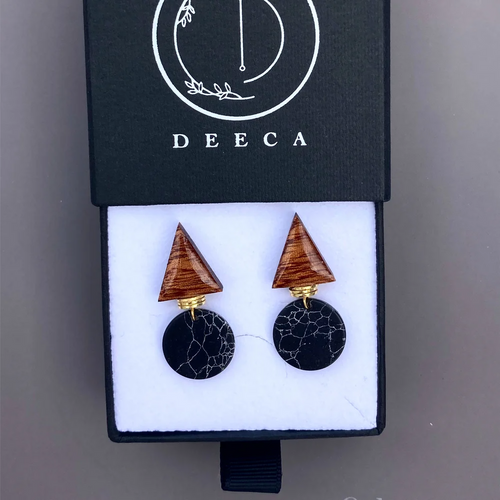 Deeca Jewellery - Black Marble Triangle Studs