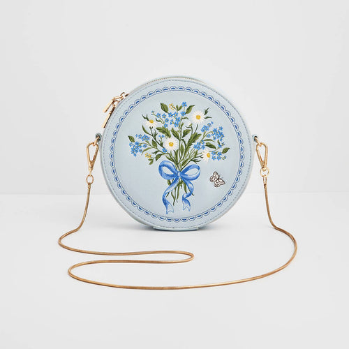 Fable Bag - Floral Bow Blue Embroidered Circle