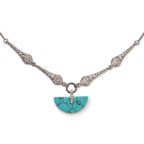 Lovett Necklace - Art Deco Turquoise Stone 1920s Geometric