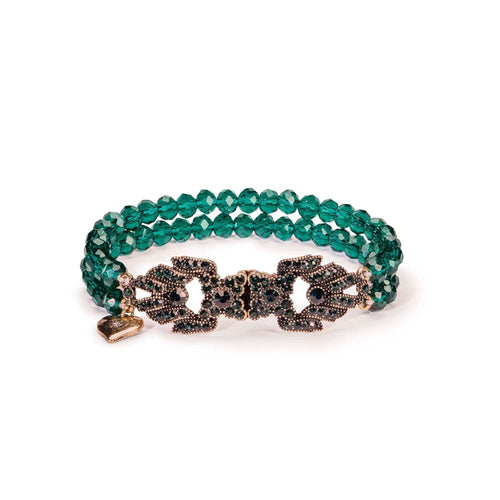 Lovett Bracelet - Emerald and Brass Art Deco