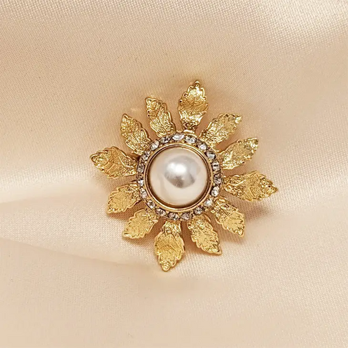 Lovett Brooch - Sunflower in Pearl and Gold