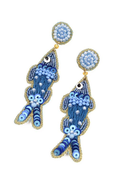 My Doris Earrings - Beaded Blue Fish
