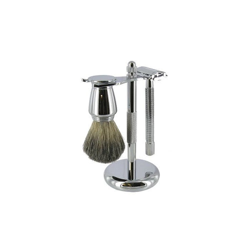 Shaving Stand Set - Badger Brush & Chrome Safety Razor