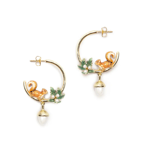 Bill Skinner Earrings - Squirrel & Acorn Hoop Drop