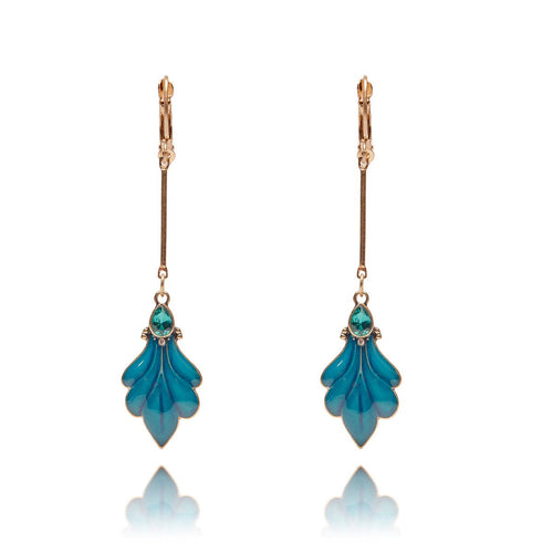 Lovett Earrings - Teal Peacock Feather Long Drops